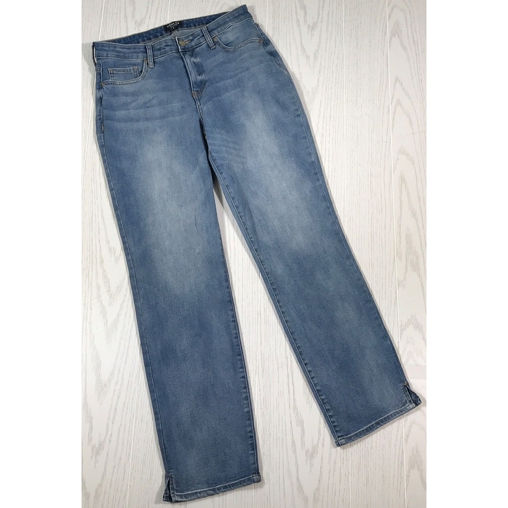 NYDJ 360 Curves Jeans Womens 6 Faded Blue Stretch Split Hem Mid Rise Comfort